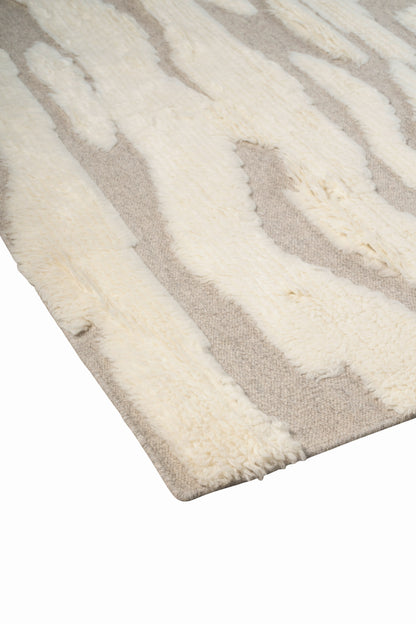 Hand Knotted Moroccan Wool Rug – Ivory Cream & Taupe Textured Geometric Area Rug