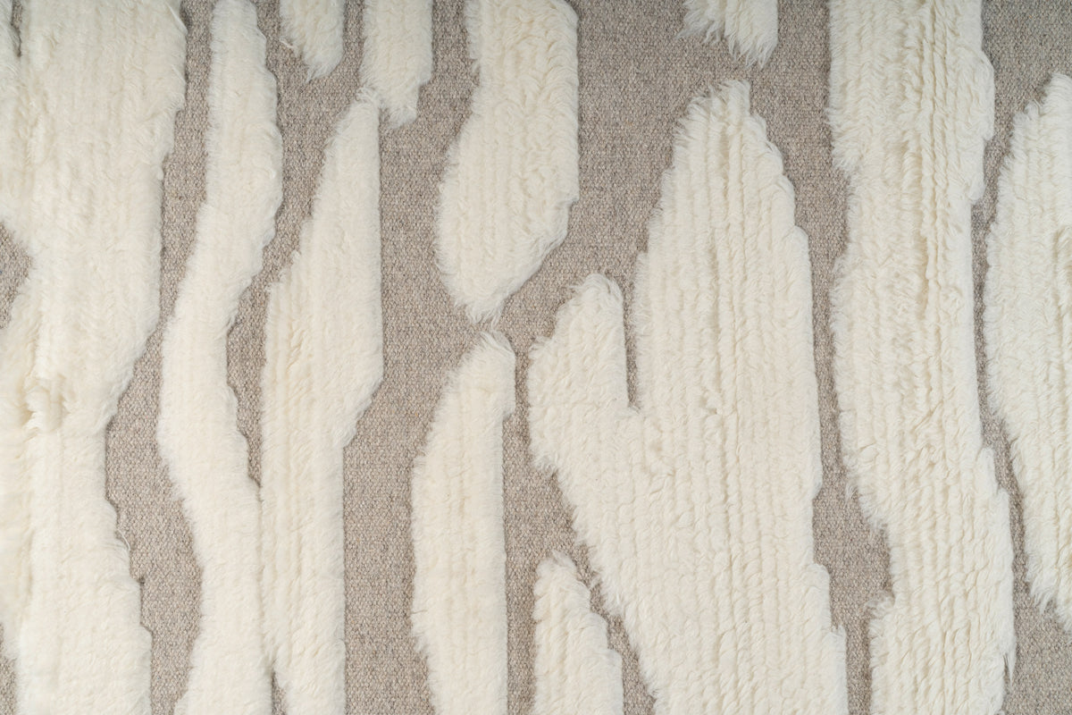 Hand Knotted Moroccan Wool Rug – Ivory Cream & Taupe Textured Geometric Area Rug