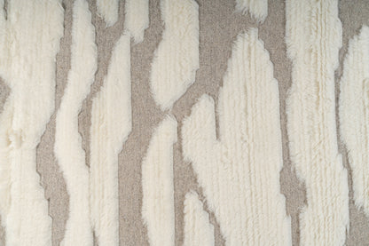 Hand Knotted Moroccan Wool Rug – Ivory Cream & Taupe Textured Geometric Area Rug