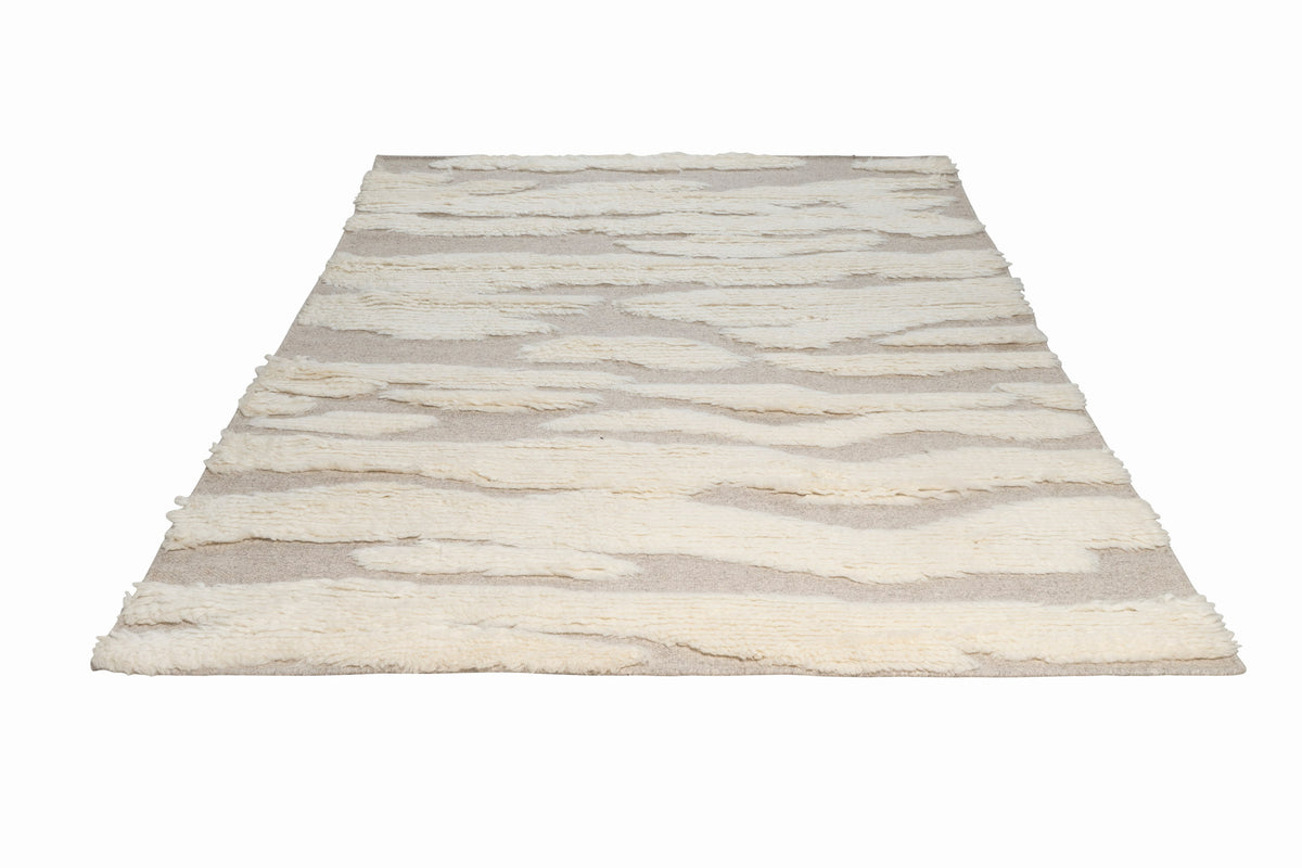Hand Knotted Moroccan Wool Rug – Ivory Cream & Taupe Textured Geometric Area Rug