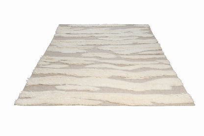 Hand Knotted Moroccan Wool Rug – Ivory Cream & Taupe Textured Geometric Area Rug