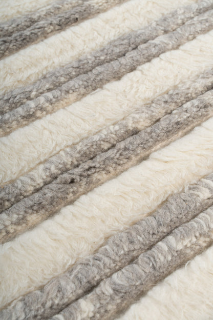 Hand Knotted Moroccan Wool Rug – Ivory & Grey Textured Striped Design
