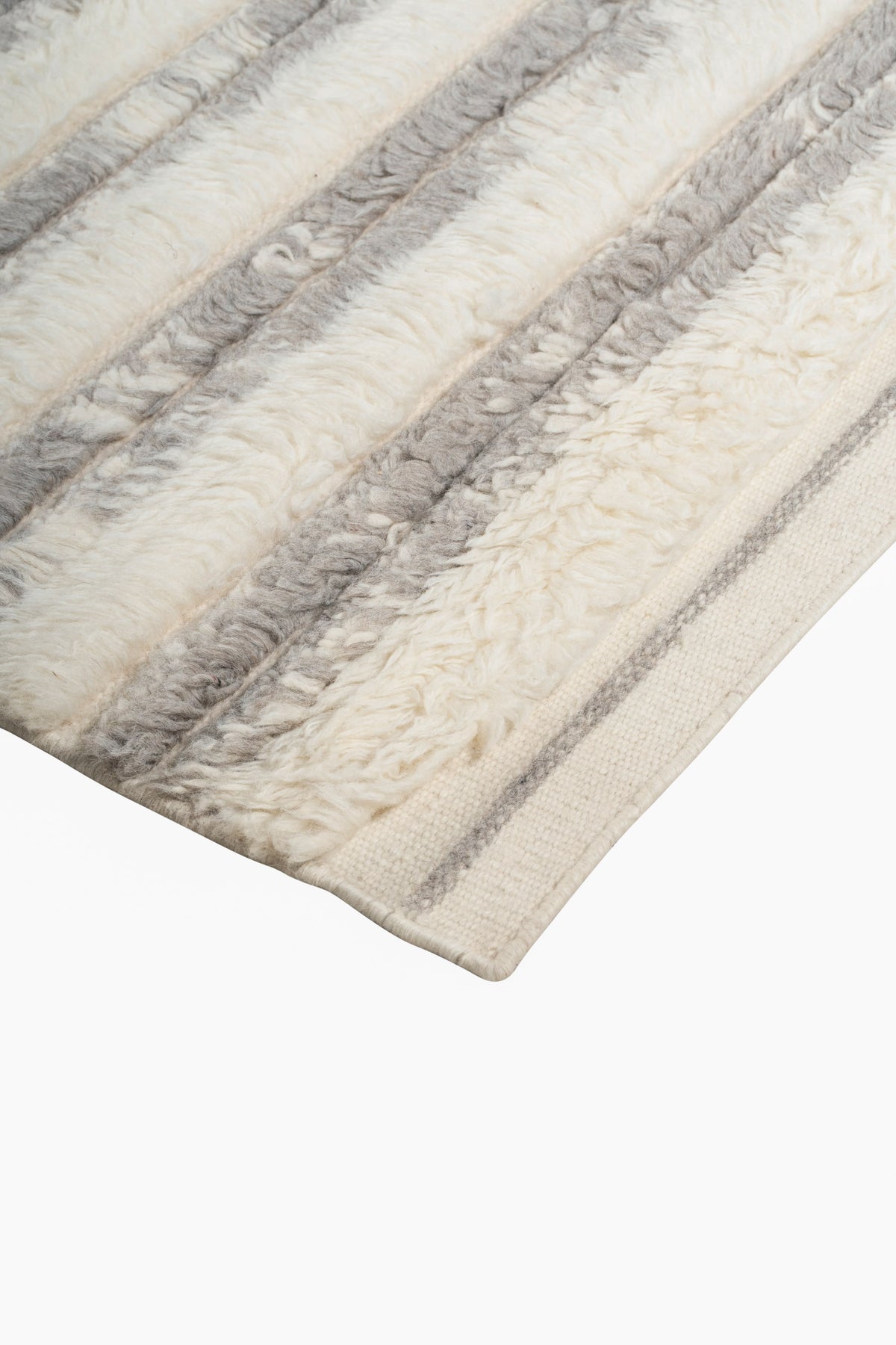 Hand Knotted Moroccan Wool Rug – Ivory & Grey Textured Striped Design