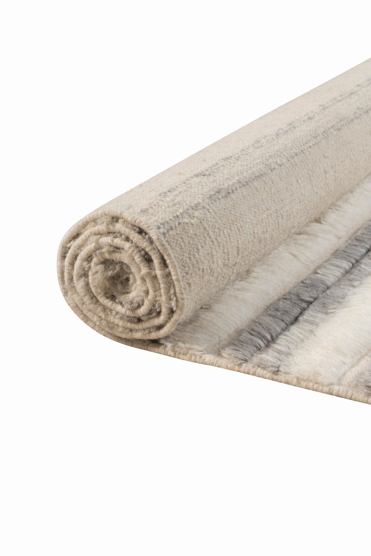 Hand Knotted Moroccan Wool Rug – Ivory & Grey Textured Striped Design