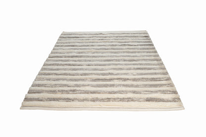 Hand Knotted Moroccan Wool Rug – Ivory & Grey Textured Striped Design