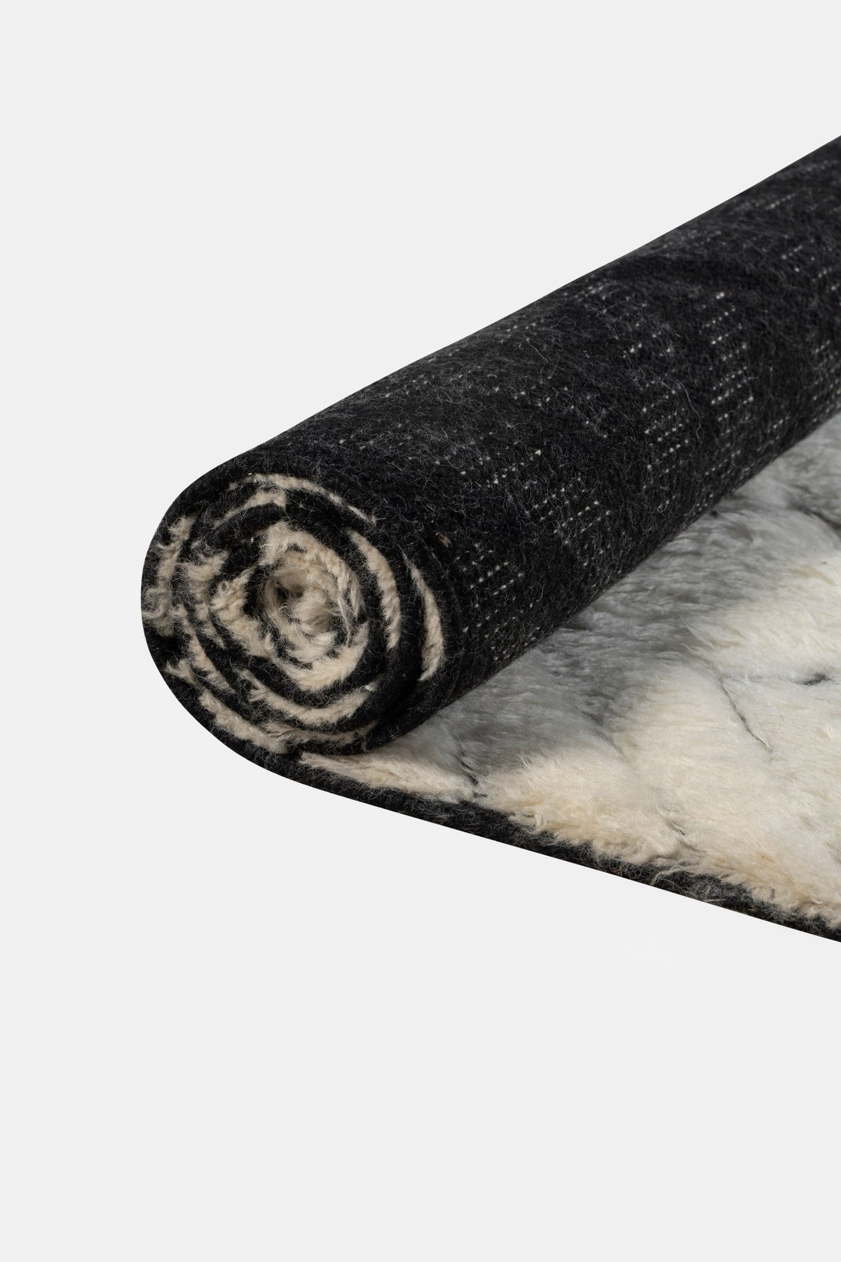Hand Knotted Moroccan Wool Rug – Ivory & Black Chevron Pattern | Luxury High Pile Rug