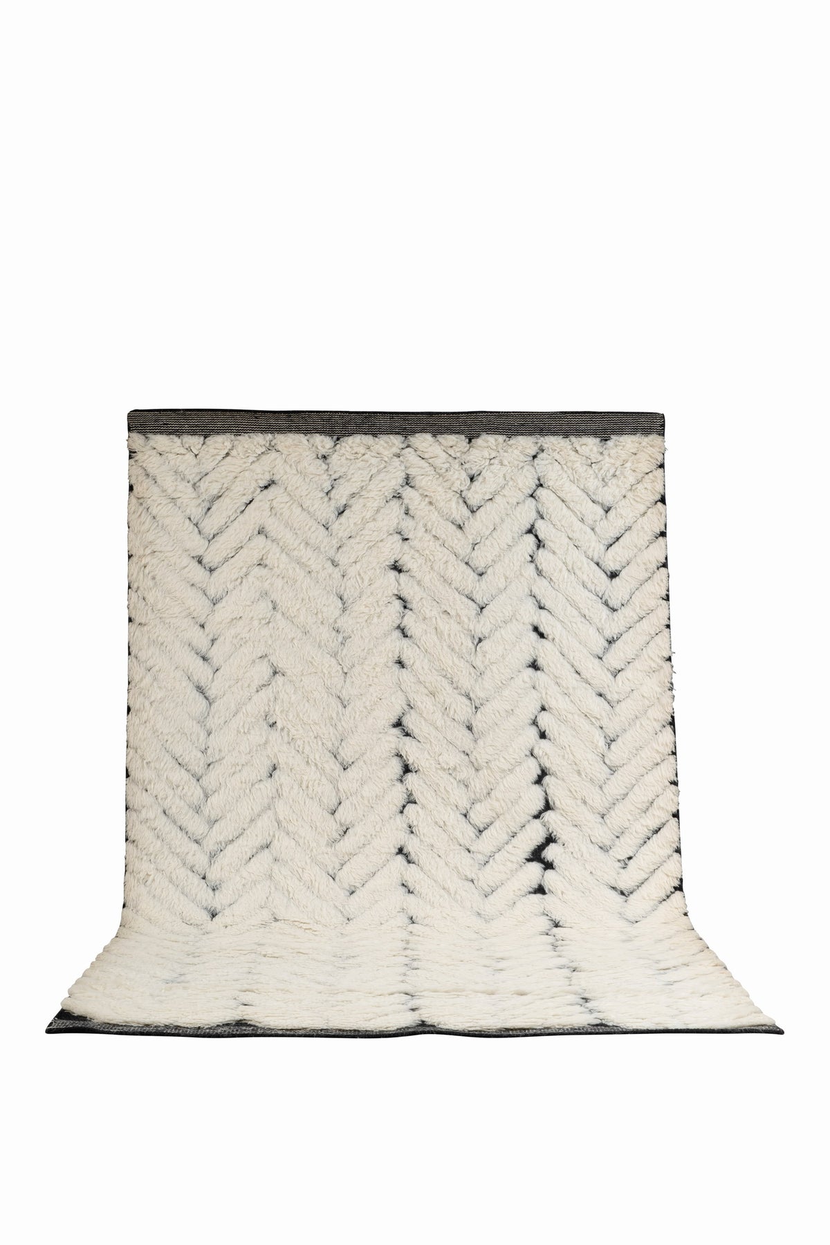 Hand Knotted Moroccan Wool Rug – Ivory & Black Chevron Pattern | Luxury High Pile Rug