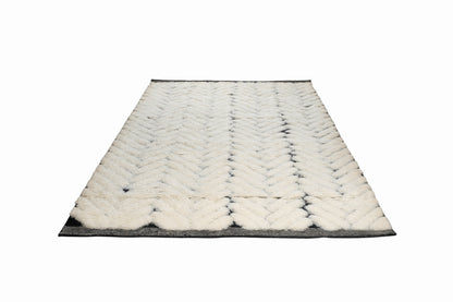 Hand Knotted Moroccan Wool Rug – Ivory & Black Chevron Pattern | Luxury High Pile Rug