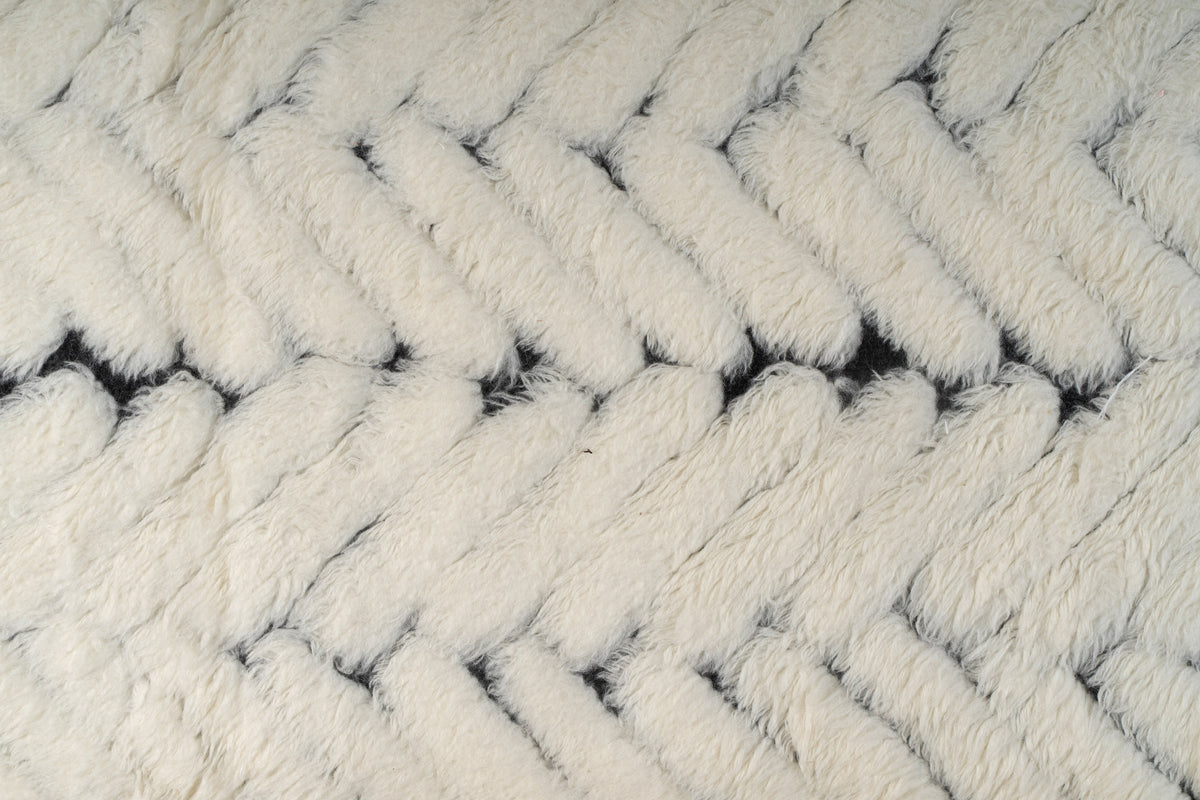 Hand Knotted Moroccan Wool Rug – Ivory & Black Chevron Pattern | Luxury High Pile Rug