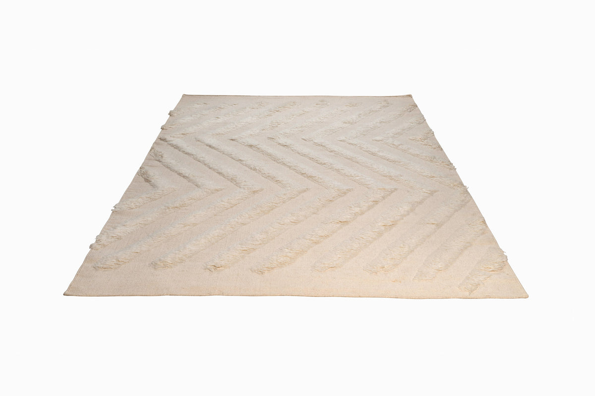 Moroccan Ivory Rug – Handwoven Textured Chevron Pattern | Luxury Beni Ourain Style Area Rug
