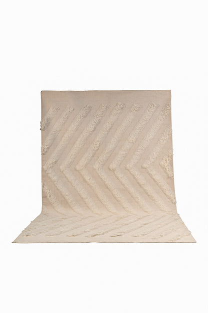 Moroccan Ivory Rug – Handwoven Textured Chevron Pattern | Luxury Beni Ourain Style Area Rug