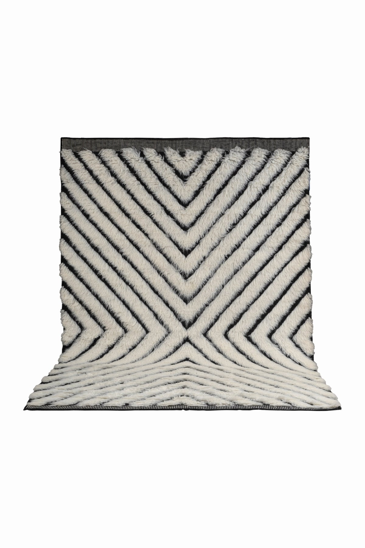 Moroccan Chevron Rug – 100% New Zealand Wool | Ivory & Black Handwoven Beni Ourain Style Area Rug