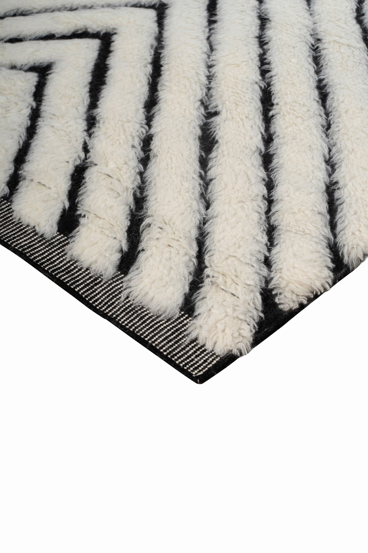 Moroccan Chevron Rug – 100% New Zealand Wool | Ivory & Black Handwoven Beni Ourain Style Area Rug