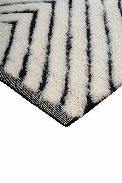 Moroccan Chevron Rug – 100% New Zealand Wool | Ivory & Black Handwoven Beni Ourain Style Area Rug