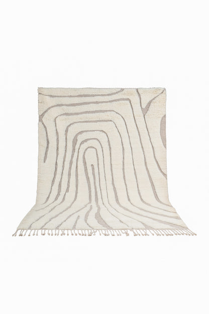 Moroccan Ivory Wool Rug – 100% New Zealand Wool | Handwoven Abstract Line Pattern Rug