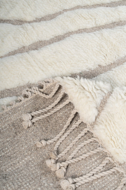 Moroccan Ivory Wool Rug – 100% New Zealand Wool | Handwoven Abstract Line Pattern Rug