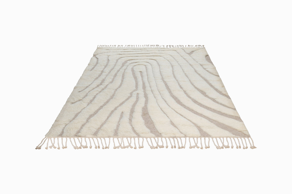 Moroccan Ivory Wool Rug – 100% New Zealand Wool | Handwoven Abstract Line Pattern Rug
