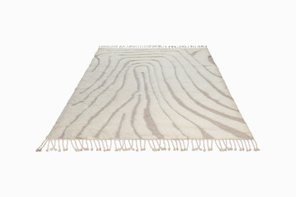 Moroccan Ivory Wool Rug – 100% New Zealand Wool | Handwoven Abstract Line Pattern Rug