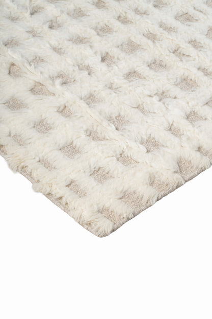 Moroccan Ivory Wool Rug – 100% New Zealand Wool | Handwoven Abstract Line Pattern Rug