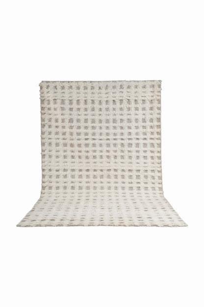 Moroccan Ivory Wool Rug – 100% New Zealand Wool | Handwoven Abstract Line Pattern Rug