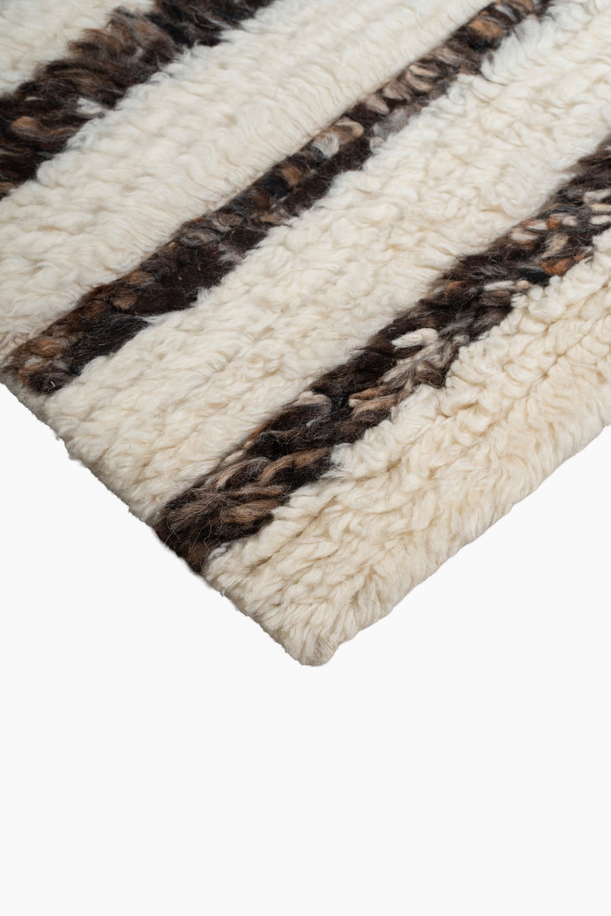 Moroccan Brown & Ivory Wool Rug – 100% New Zealand Wool | Handwoven Striped Textured Area Rug