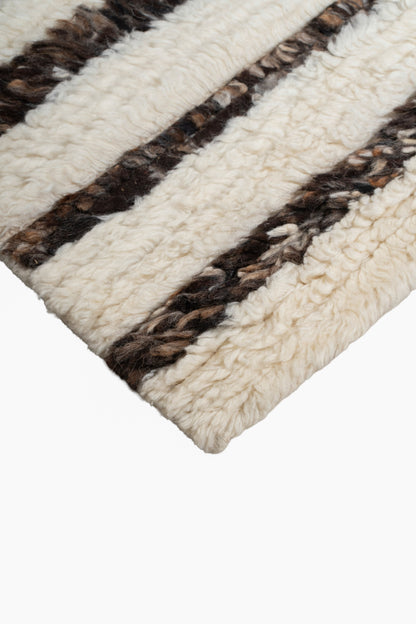 Moroccan Brown & Ivory Wool Rug – 100% New Zealand Wool | Handwoven Striped Textured Area Rug