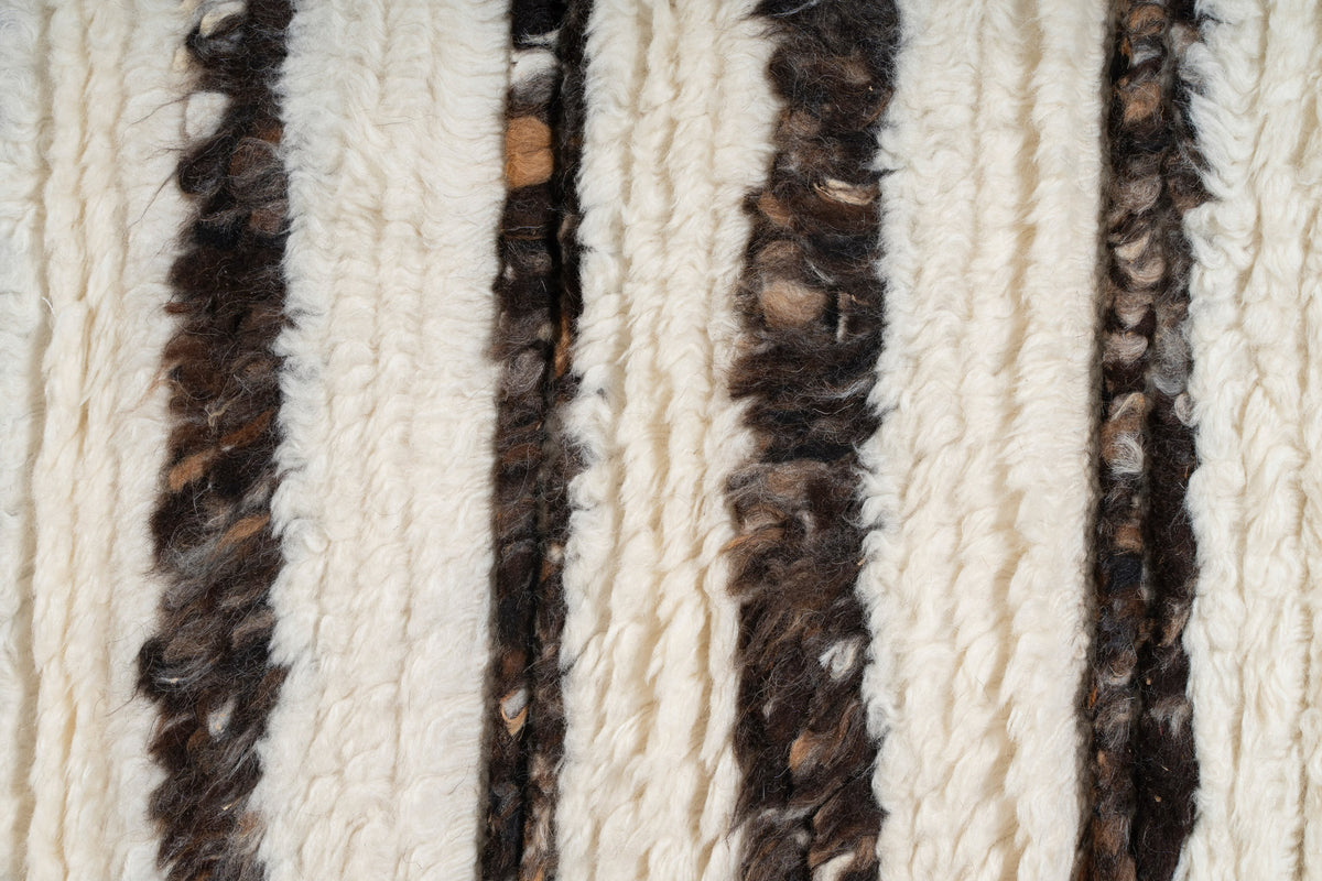 Moroccan Brown & Ivory Wool Rug – 100% New Zealand Wool | Handwoven Striped Textured Area Rug