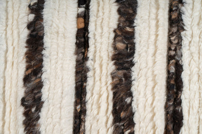 Moroccan Brown & Ivory Wool Rug – 100% New Zealand Wool | Handwoven Striped Textured Area Rug