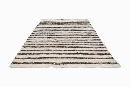 Moroccan Brown & Ivory Wool Rug – 100% New Zealand Wool | Handwoven Striped Textured Area Rug