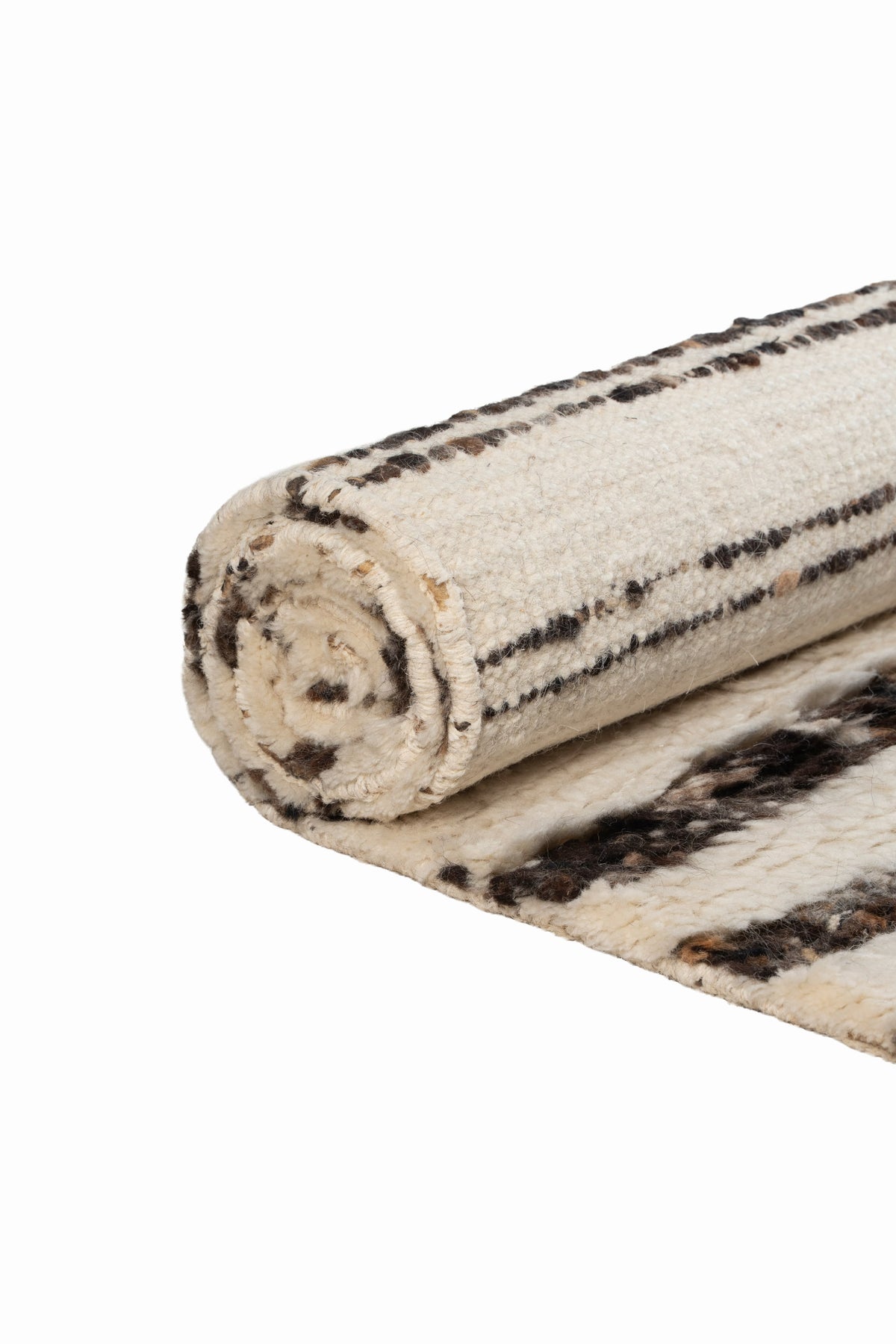 Moroccan Brown & Ivory Wool Rug – 100% New Zealand Wool | Handwoven Striped Textured Area Rug