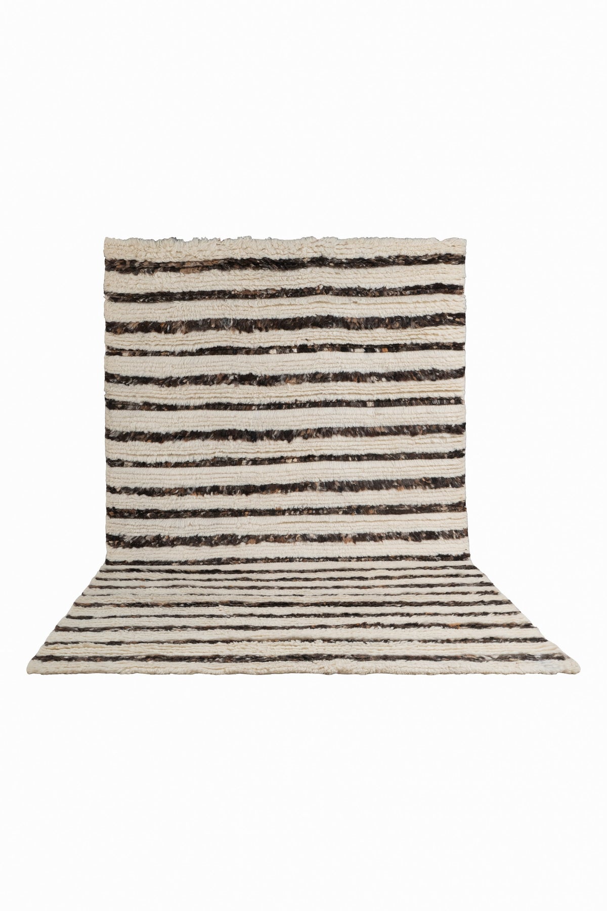 Moroccan Brown & Ivory Wool Rug – 100% New Zealand Wool | Handwoven Striped Textured Area Rug