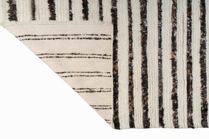 Moroccan Brown & Ivory Wool Rug – 100% New Zealand Wool | Handwoven Striped Textured Area Rug