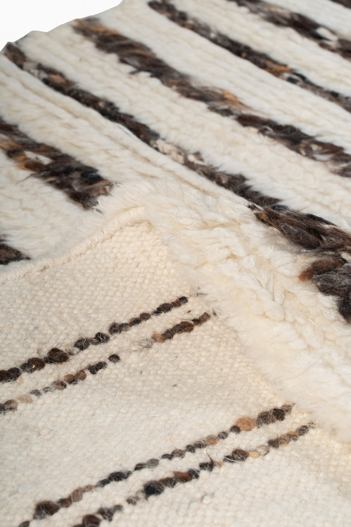 Moroccan Brown & Ivory Wool Rug – 100% New Zealand Wool | Handwoven Striped Textured Area Rug