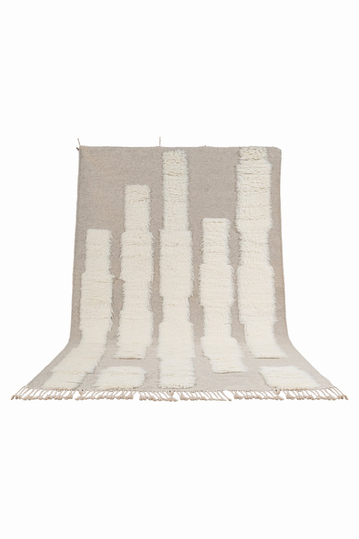 Moroccan Ivory & Beige Wool Rug – Textured Handwoven Area Rug with Fringe | Luxury Moroccan Rug