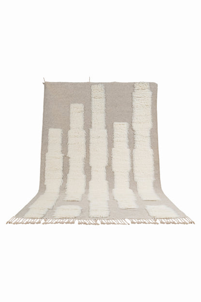 Moroccan Ivory & Beige Wool Rug – Textured Handwoven Area Rug with Fringe | Luxury Moroccan Rug