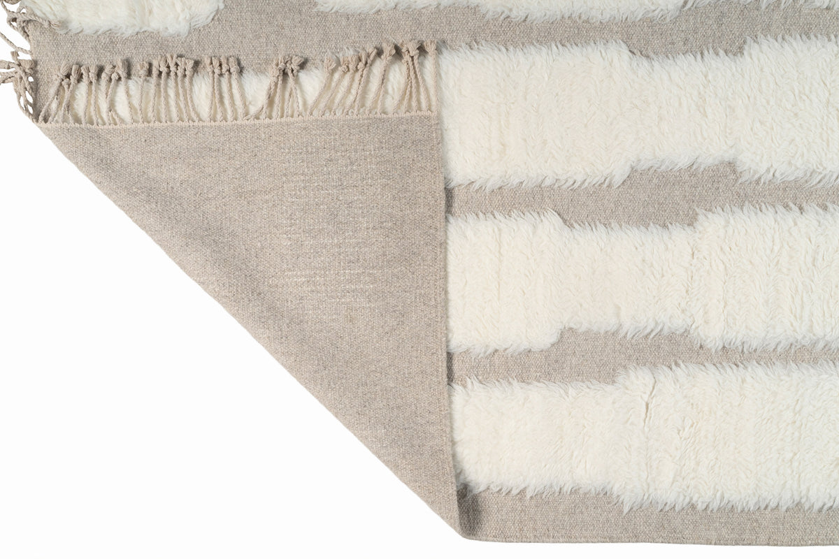 Moroccan Ivory & Beige Wool Rug – Textured Handwoven Area Rug with Fringe | Luxury Moroccan Rug