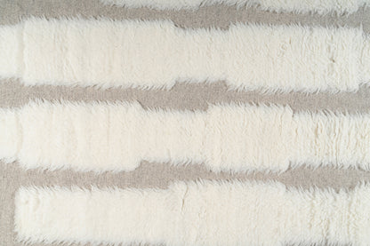 Moroccan Ivory & Beige Wool Rug – Textured Handwoven Area Rug with Fringe | Luxury Moroccan Rug