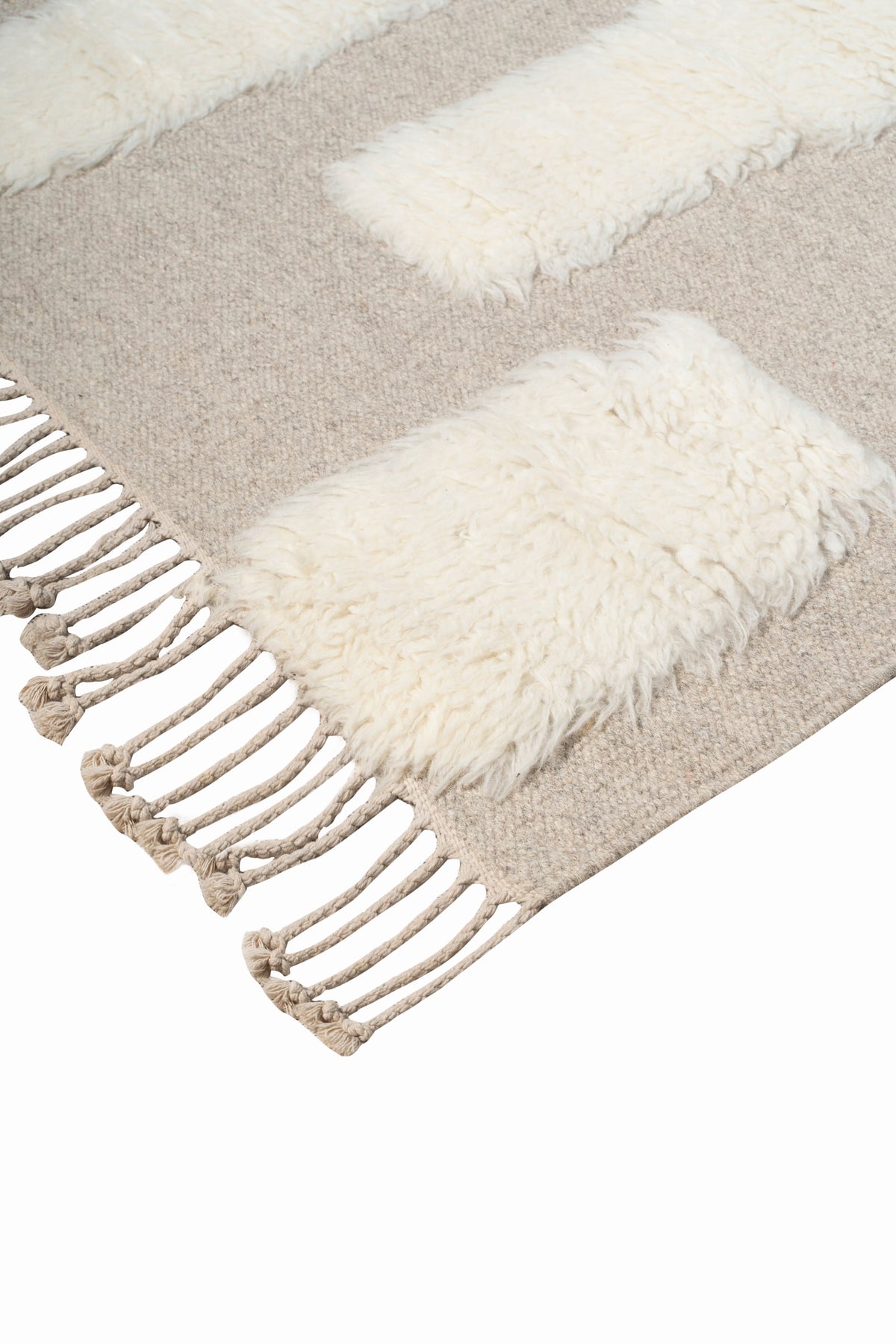 Moroccan Ivory & Beige Wool Rug – Textured Handwoven Area Rug with Fringe | Luxury Moroccan Rug