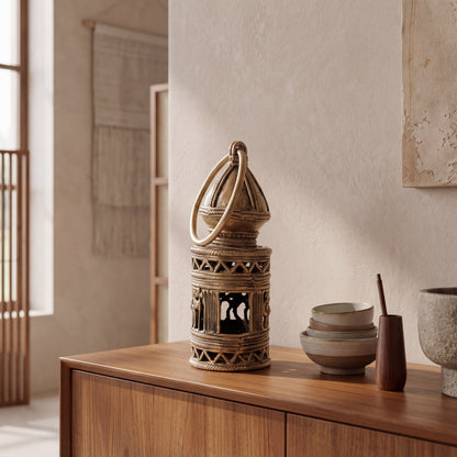 Handcrafted Dhokra Hanging Lamp – Traditional Indian Brass Pendant Light