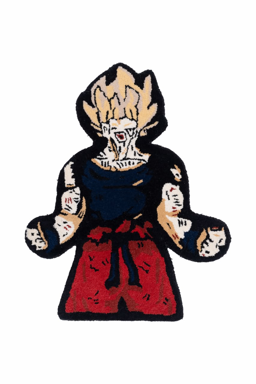 Hand Tufted Anime Character Rug – Black, Red & Blue Character Shaped Wool Rug for Kids Room, Gaming Room & Décor | 2.1 × 2.7 Feet