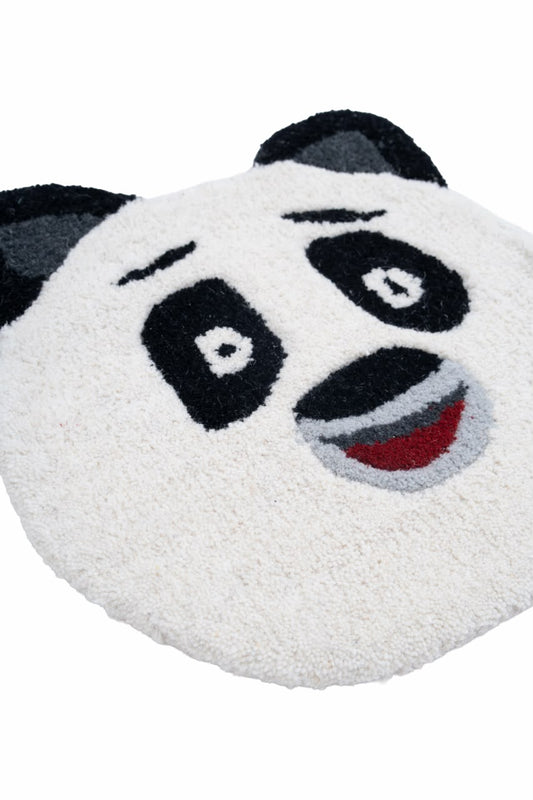Hand Tufted Panda Face Rug – Cute Black & White Animal Shaped Wool Rug for Kids Room, Nursery & Playroom Décor | 1.3 × 1.2 Feet